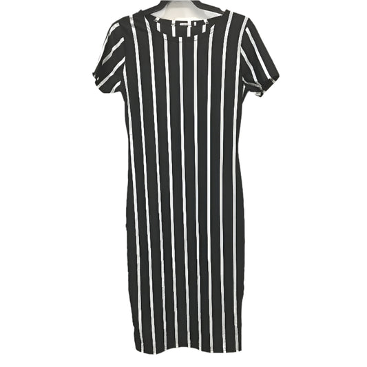 Wendy Tanic Round Neck Short Sleeve Vertical Stripe Slim Midi Dress Womens Sz M