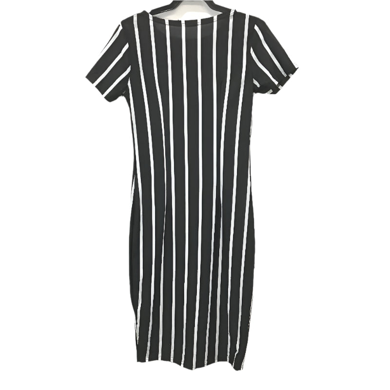 Wendy Tanic Round Neck Short Sleeve Vertical Stripe Slim Midi Dress Womens Sz M