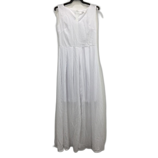 PZZ Beach White V Neck Light Sleeveness Maxi Chiffon Long Dress Womens Size L