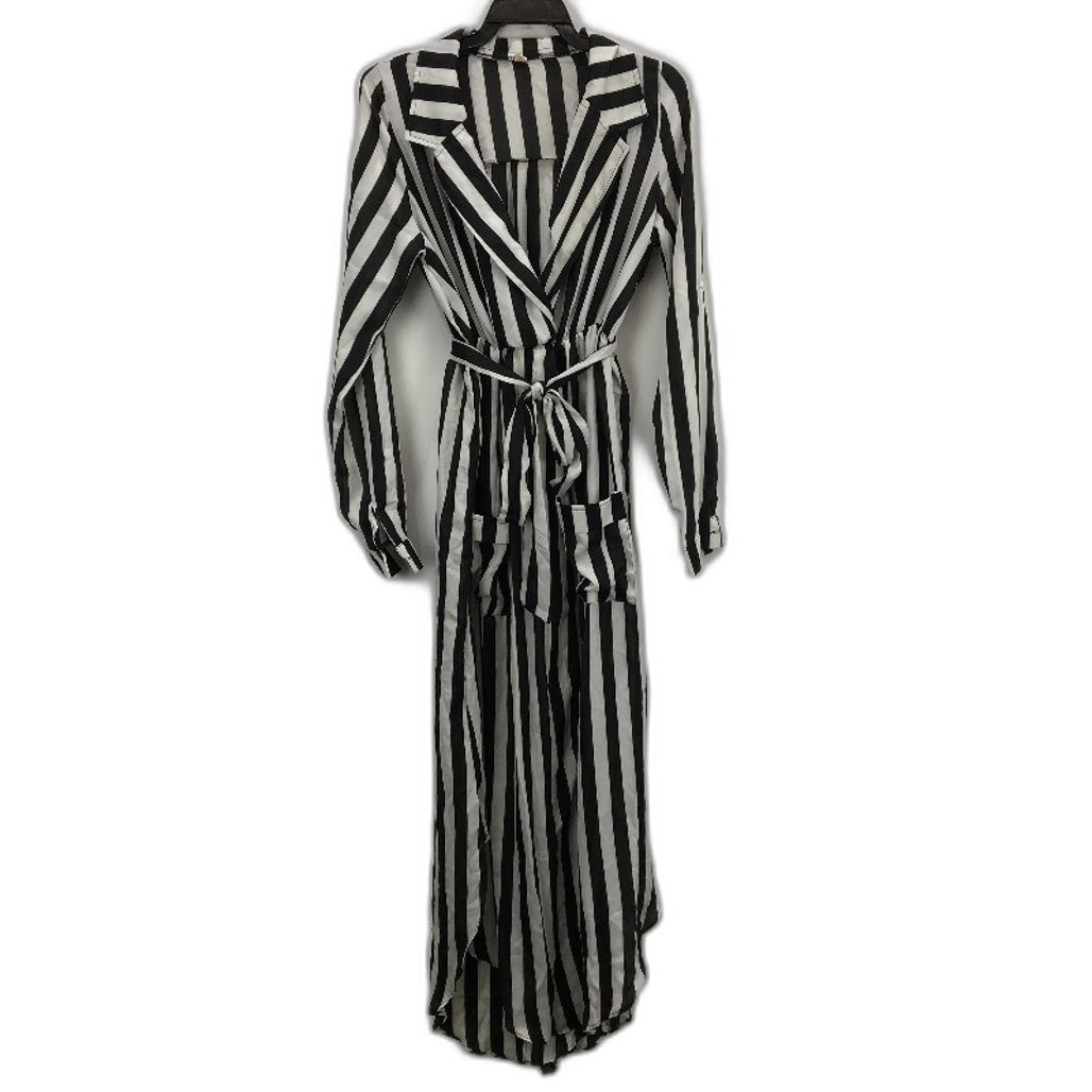 MELLE Chiffon Black & White Striped Long Sleeve Maxi Robe Dress Womens Size M