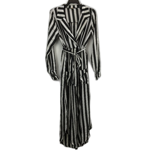 MELLE Chiffon Black & White Striped Long Sleeve Maxi Robe Dress Womens Size M