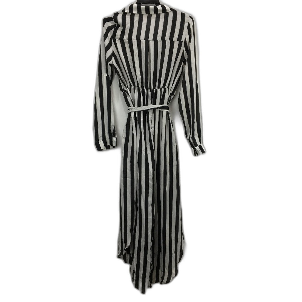 MELLE Chiffon Black & White Striped Long Sleeve Maxi Robe Dress Womens Size M