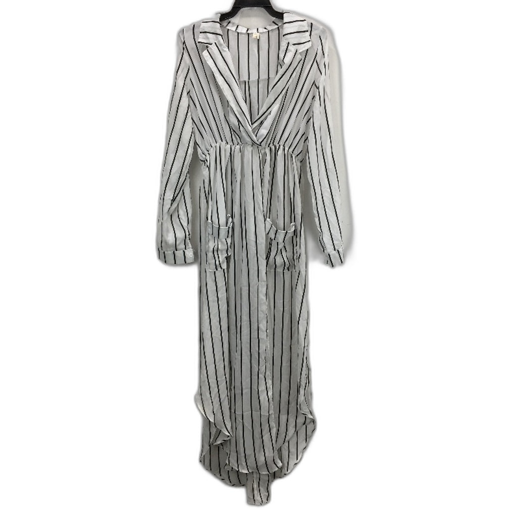 MELLE Chiffon Black & White Striped Long Sleeve Maxi Robe Dress Womens Size L