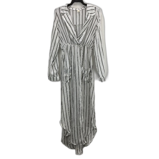 MELLE Chiffon Black & White Striped Long Sleeve Maxi Robe Dress Womens Size L
