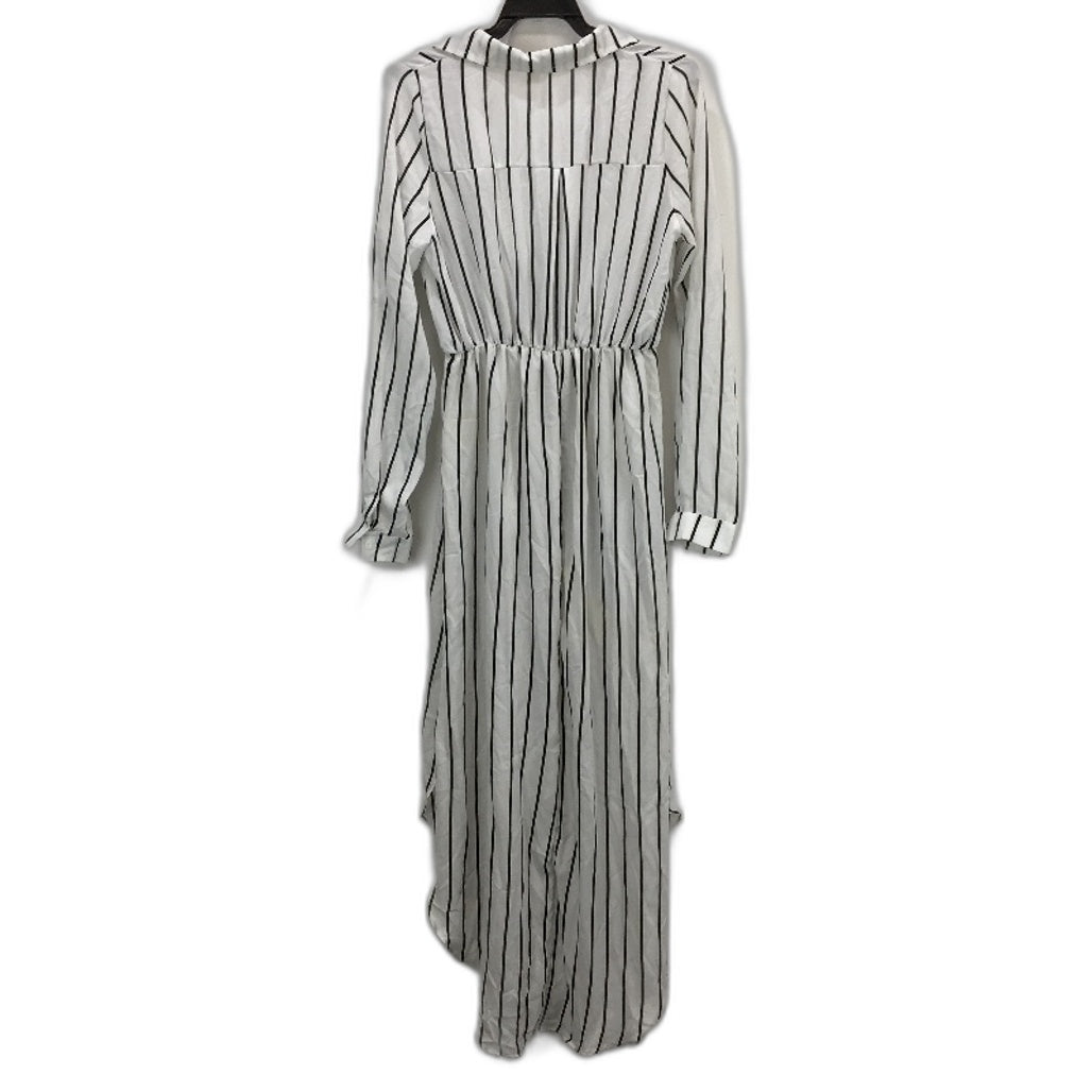 MELLE Chiffon Black & White Striped Long Sleeve Maxi Robe Dress Womens Size L