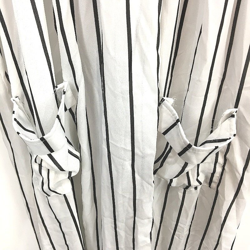 MELLE Chiffon Black & White Striped Long Sleeve Maxi Robe Dress Womens Size L