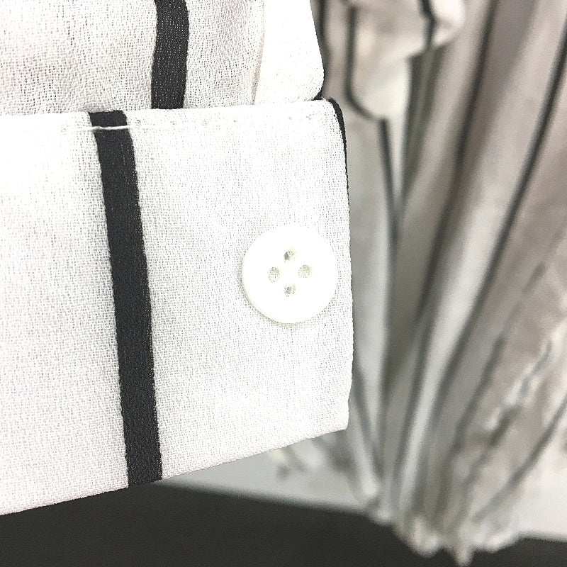 MELLE Chiffon Black & White Striped Long Sleeve Maxi Robe Dress Womens Size L