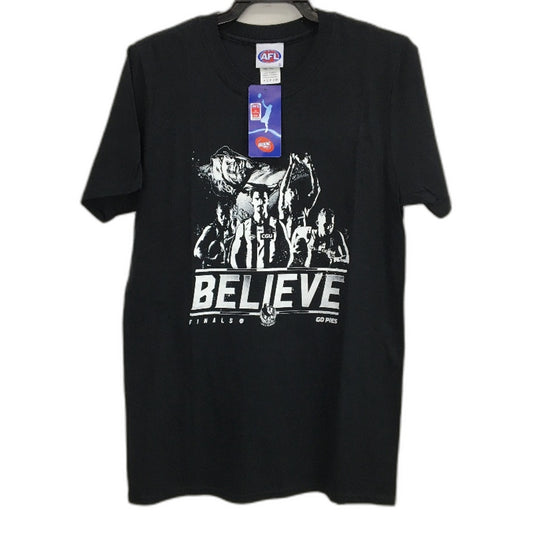 AFL Collingwood Magpies Black 'Believe' 2022 Finals T-Shirt Mens Size Small NEW