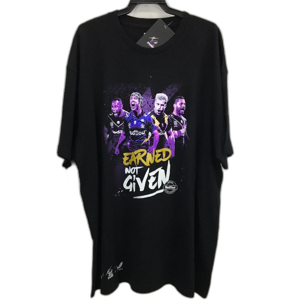 NRL Authentics 2022 Melbourne Storm 'Earned Not Given' Black T-Shirt Mens Sz 2XL