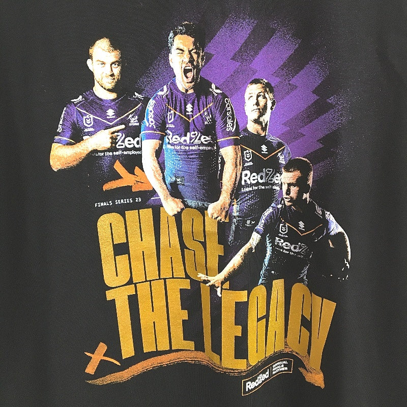 NRL Authentics 2023 Melbourne Storm 'Chase The Legacy' Black T-Shirt Mens Size M