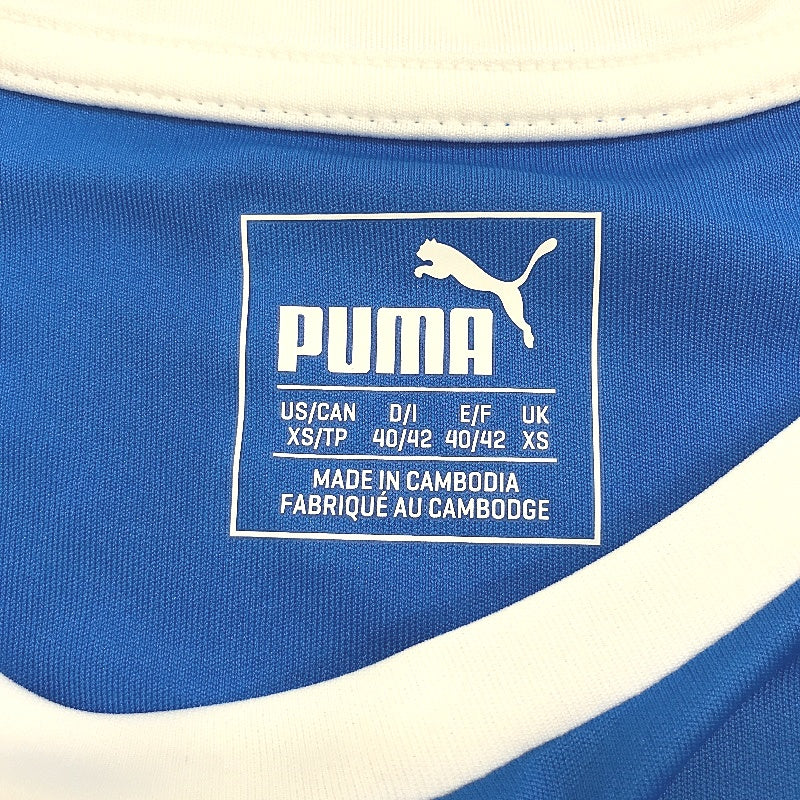 PUMA LIGA Jersey Electric Blue Lemonade & White Short Sleeve Tshirt Mens Sz XS