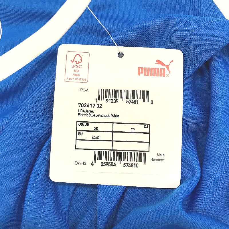 PUMA LIGA Jersey Electric Blue Lemonade & White Short Sleeve Tshirt Mens Sz XS