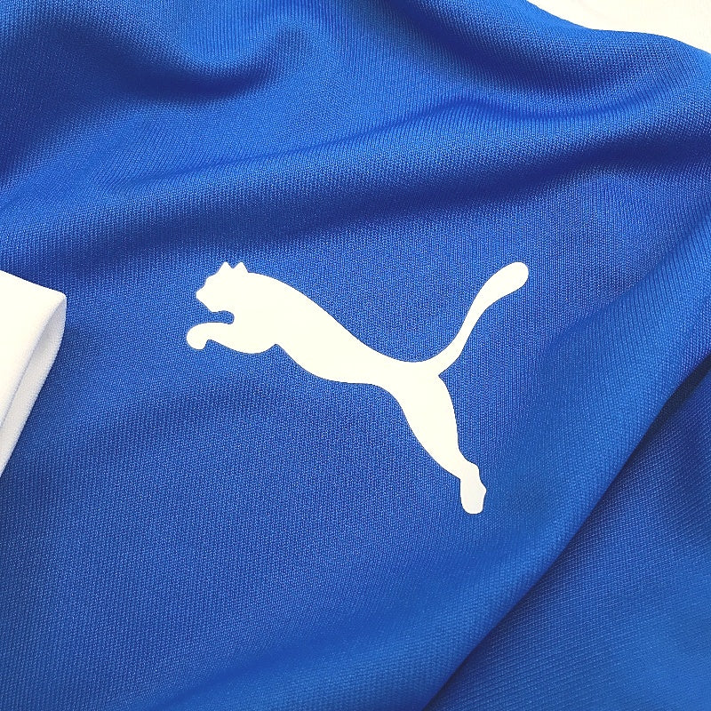 PUMA LIGA Jersey Electric Blue Lemonade & White Short Sleeve Tshirt Mens Sz XS