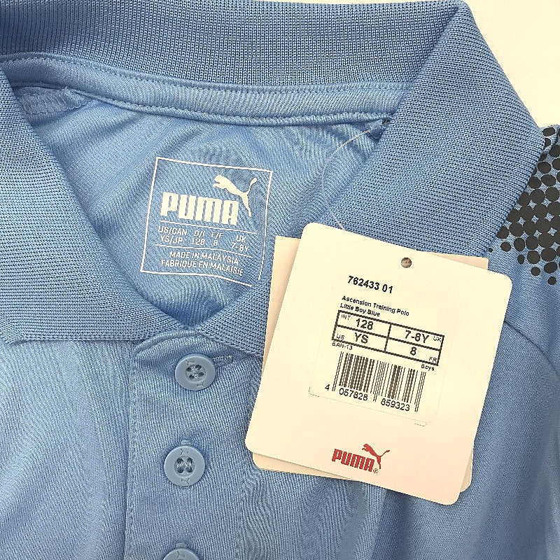 PUMA Junior Blue Ascension Training Short Sleeve Polo Shirt Youth Size S 7-8Y