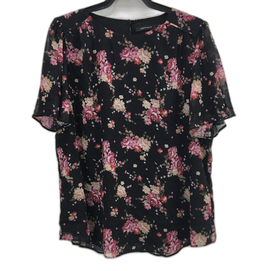 Portmans  St Valentine Black Floral Sheer Sleeve Top Ladies Size 12 NEW