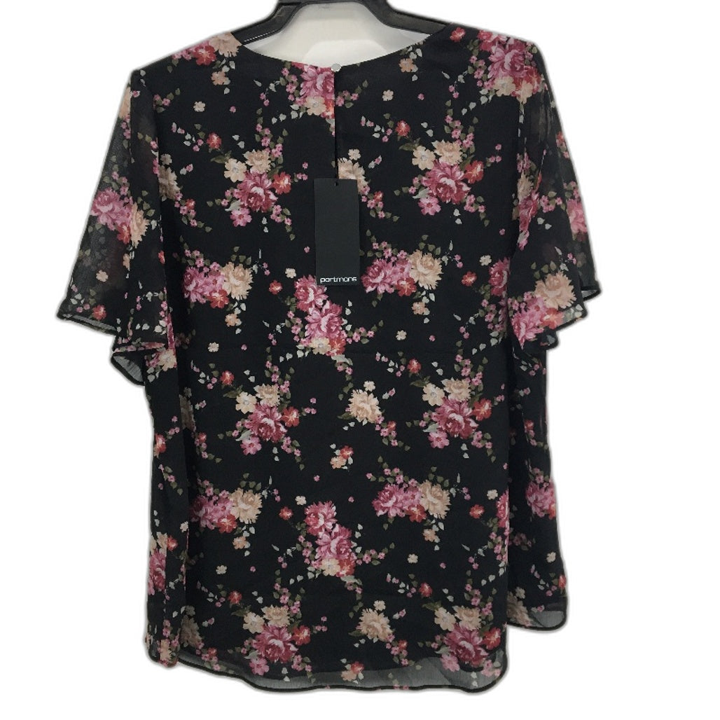 Portmans  St Valentine Black Floral Sheer Sleeve Top Ladies Size 12 NEW