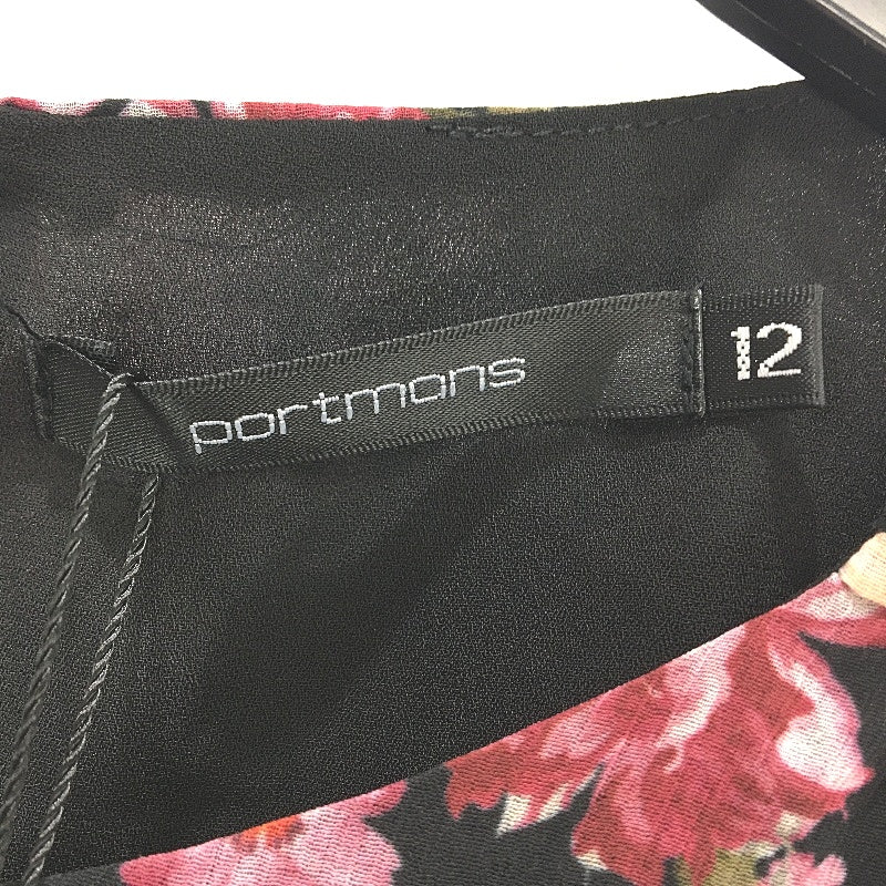 Portmans  St Valentine Black Floral Sheer Sleeve Top Ladies Size 12 NEW