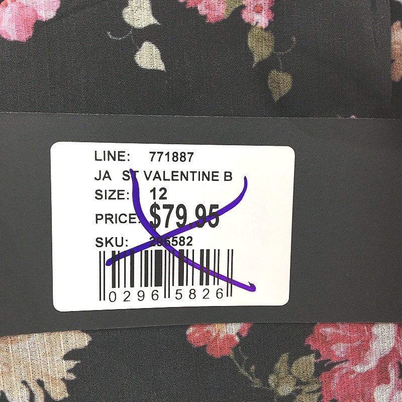 Portmans  St Valentine Black Floral Sheer Sleeve Top Ladies Size 12 NEW