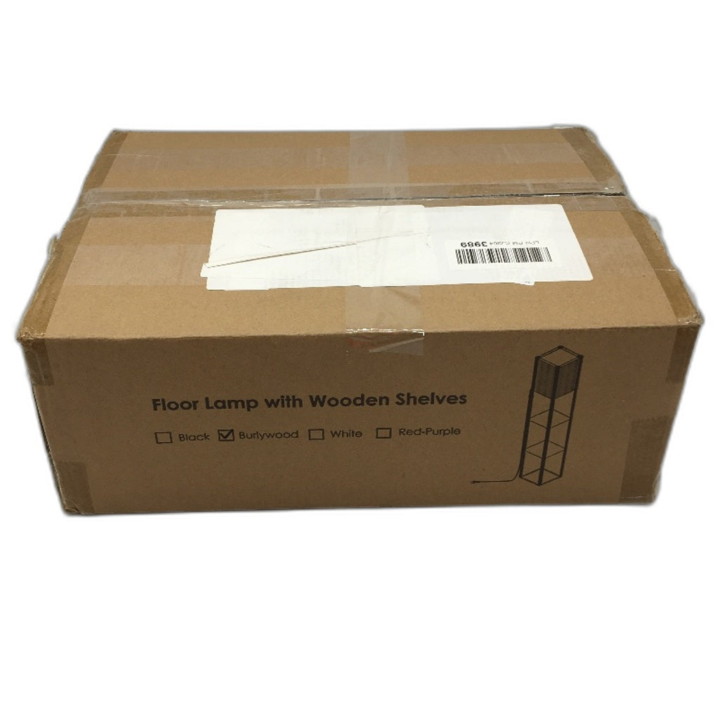 Corner Display Modern Floor Lamp With Wood Finish Shelves E27 LED Bulb Included