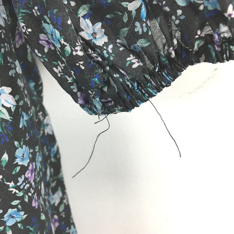 Black Floral Patterned Sheer Long Sleeve Ruffle Collar Mini Dress Ladies Size M