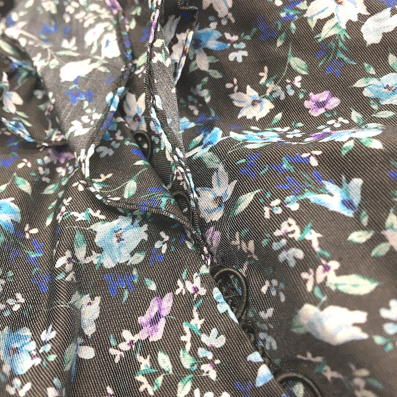 Black Floral Patterned Sheer Long Sleeve Ruffle Collar Mini Dress Ladies Size M