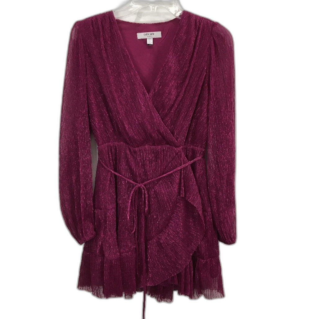 Ever New Pink Sparkly Long Sleeve Flowy Mini Party Dress Belted Ladies Size AU 8