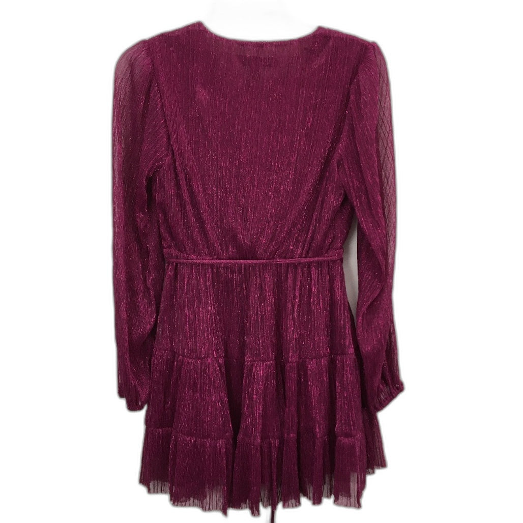 Ever New Pink Sparkly Long Sleeve Flowy Mini Party Dress Belted Ladies Size AU 8