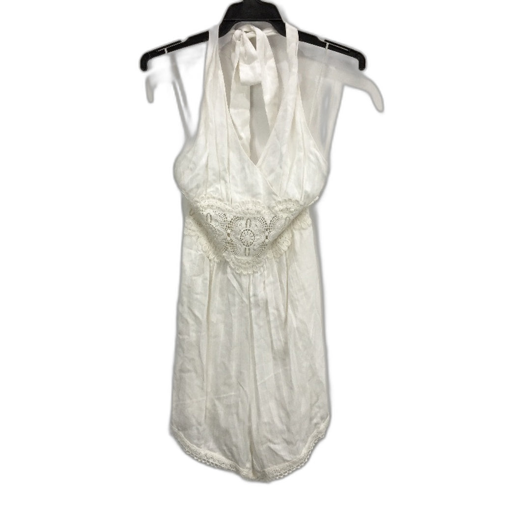 Solemio White Patterned Halter Neck Lace Trim Mini Jumpsuit Ladies Size Medium