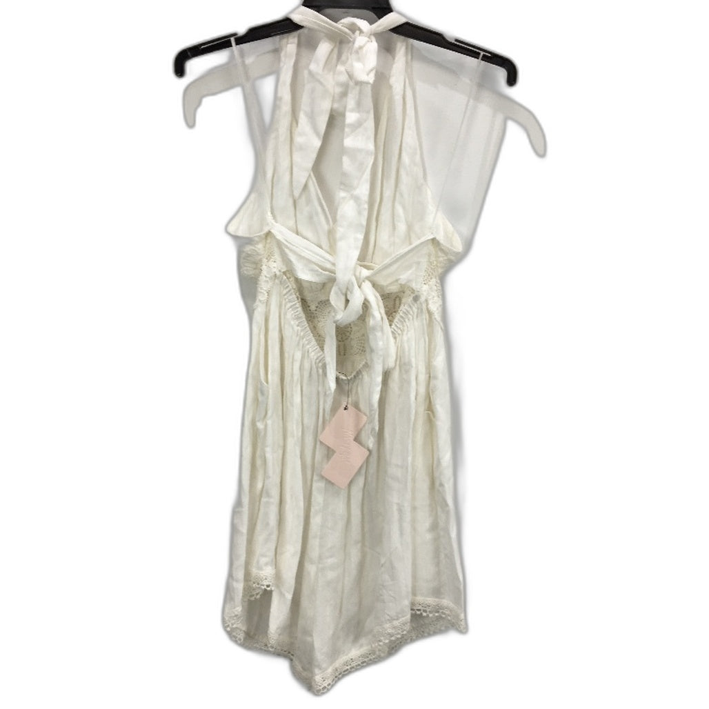 Solemio White Patterned Halter Neck Lace Trim Mini Jumpsuit Ladies Size Medium