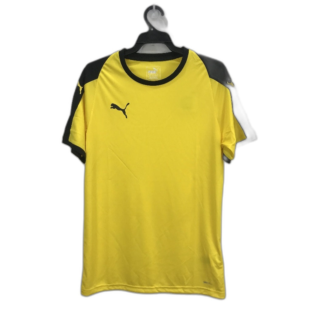 PUMA  LIGA  Jersey Cyber Yellow & Black Sports T Shirt Training Top Mens Size S