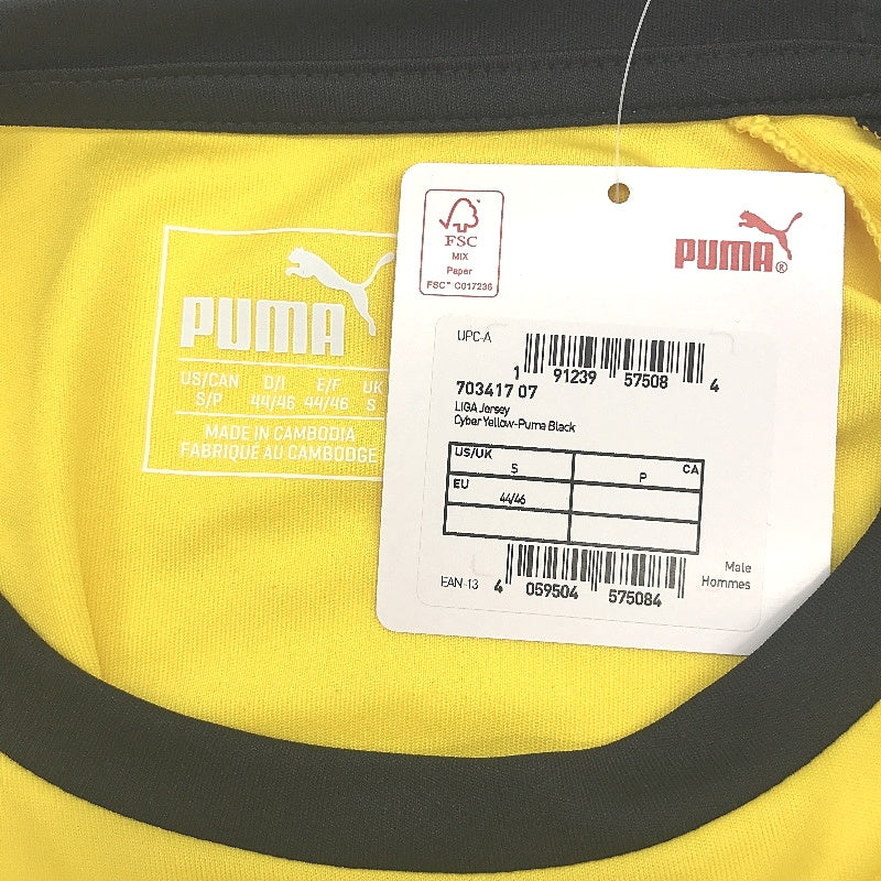 PUMA  LIGA  Jersey Cyber Yellow & Black Sports T Shirt Training Top Mens Size S