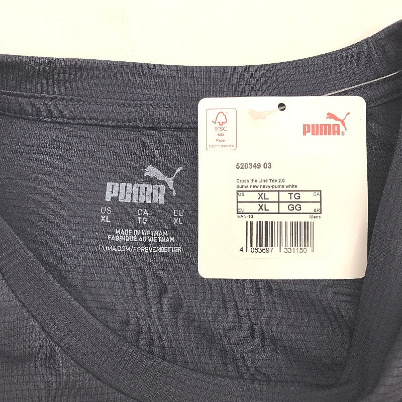 PUMA Navy & White Cross The Line Tee 2.0 Lightweight Training T shirt Mens Sz XL