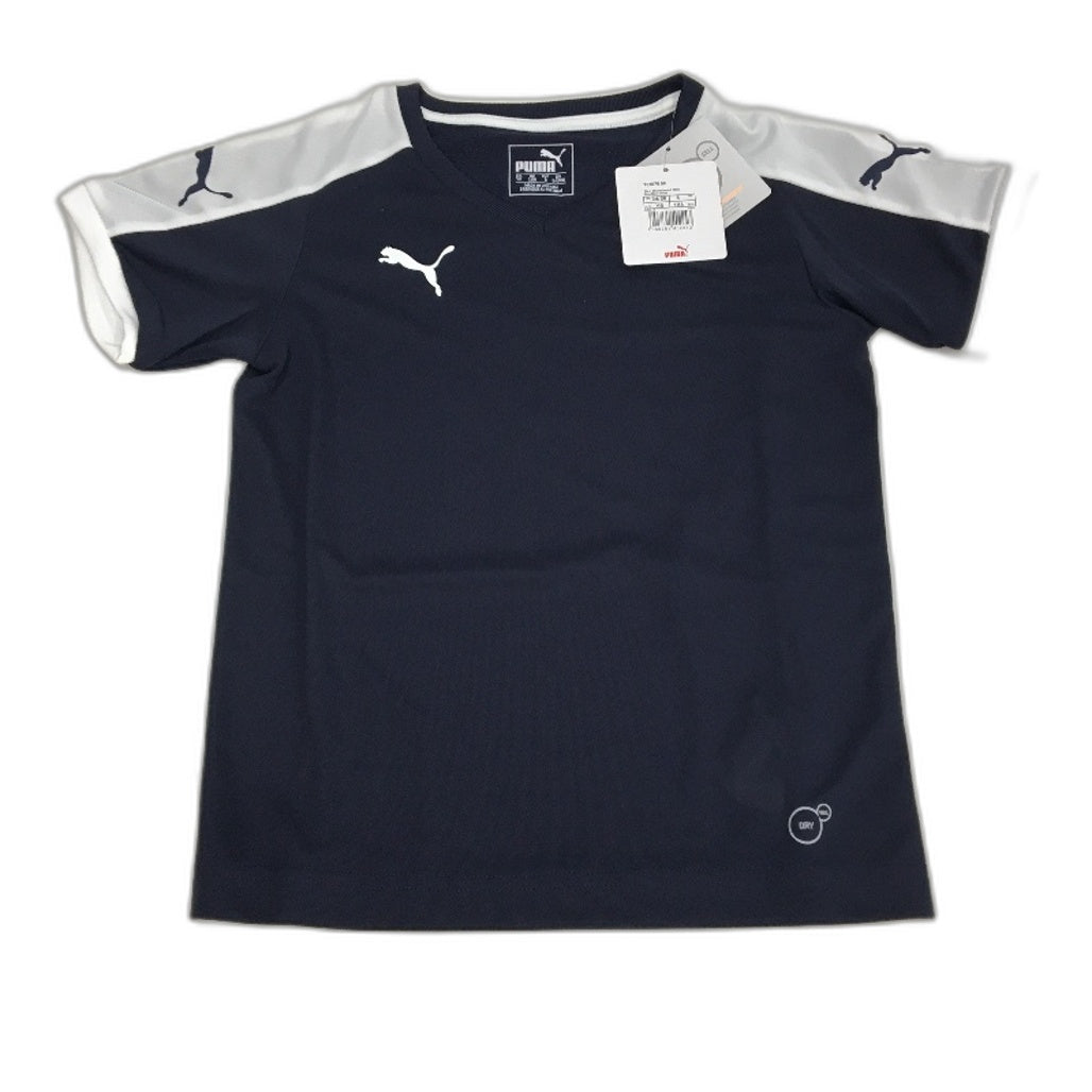 PUMA Junior Navy & White Pitch Short Sleeve Sport Training Shirt Boys Size S NEW