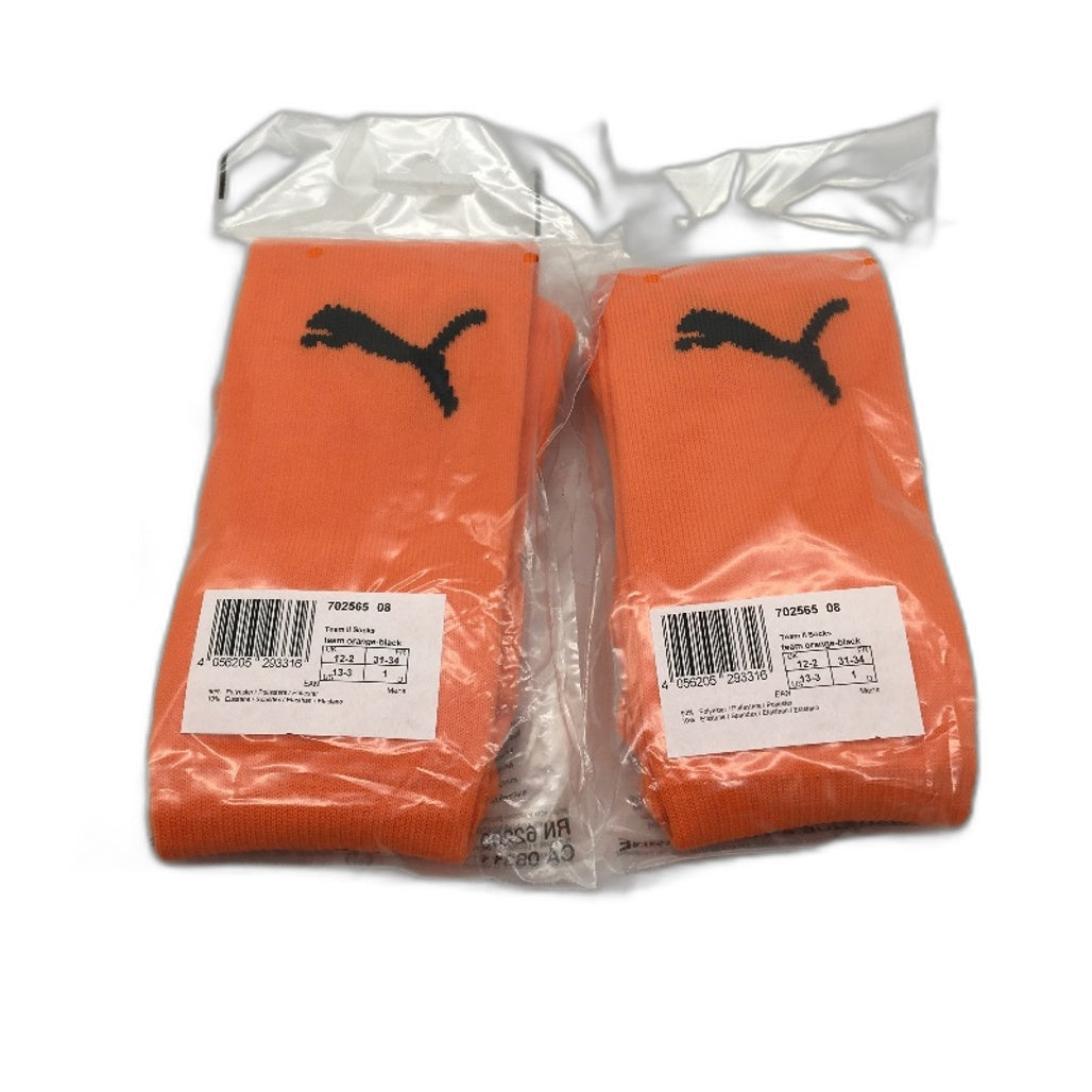 PUMA 2 Pack Fluro Orange Team II Football High Socks Youth Size 1 US 13-3 NEW