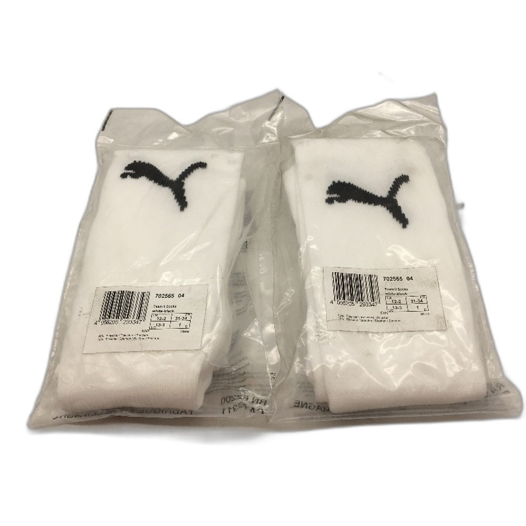PUMA 2 Pack White Team II Football Soccer High Socks Youth Size 1 US 13-3 NEW