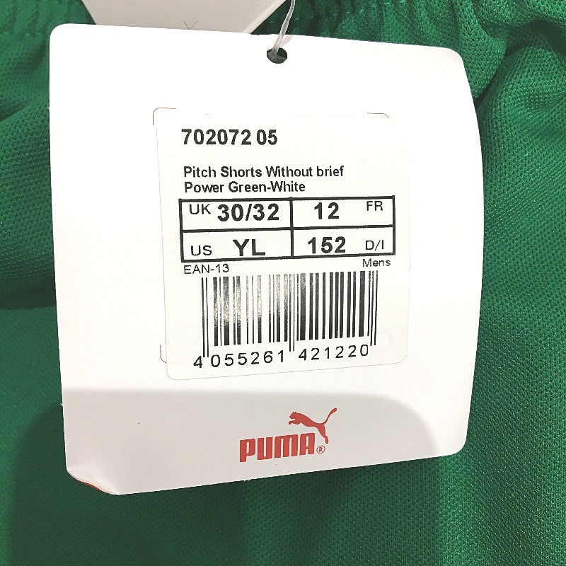 PUMA Junior Green & White Pitch Shorts Without Brief Kids Youth Size L /152 NEW