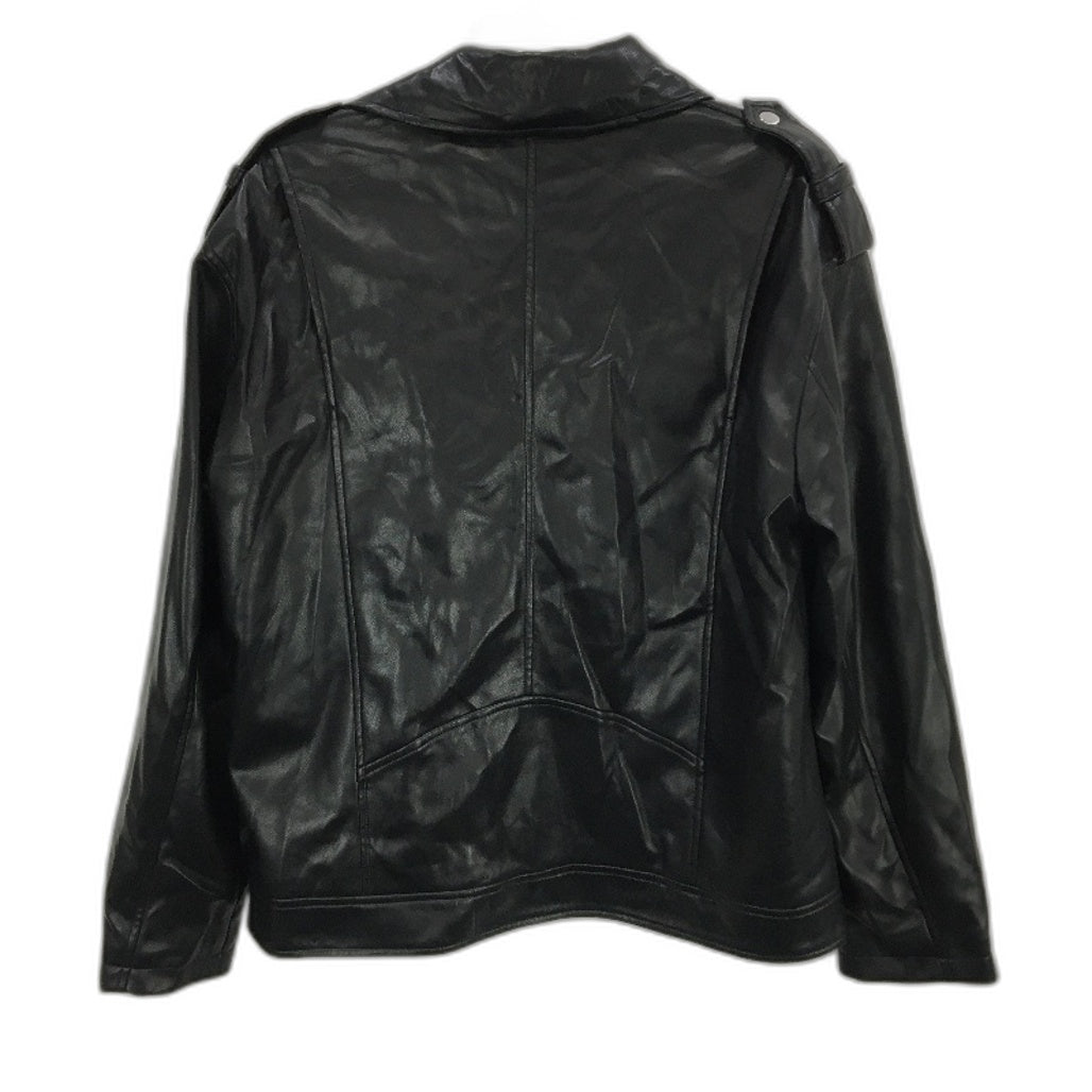 Lily Loves Black Casual Day PU Faux Leather Bomber Jacket Womens Size S-M NEW