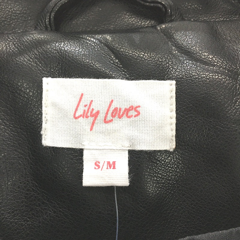 Lily Loves Black Casual Day PU Faux Leather Bomber Jacket Womens Size S-M NEW