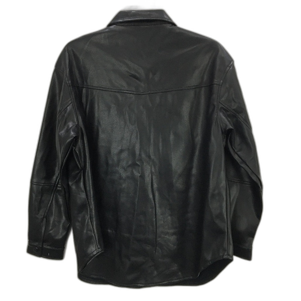 Black Faux Leather PU Button Down Kids Jacket With Front Pockets Youth Sz 10 NEW