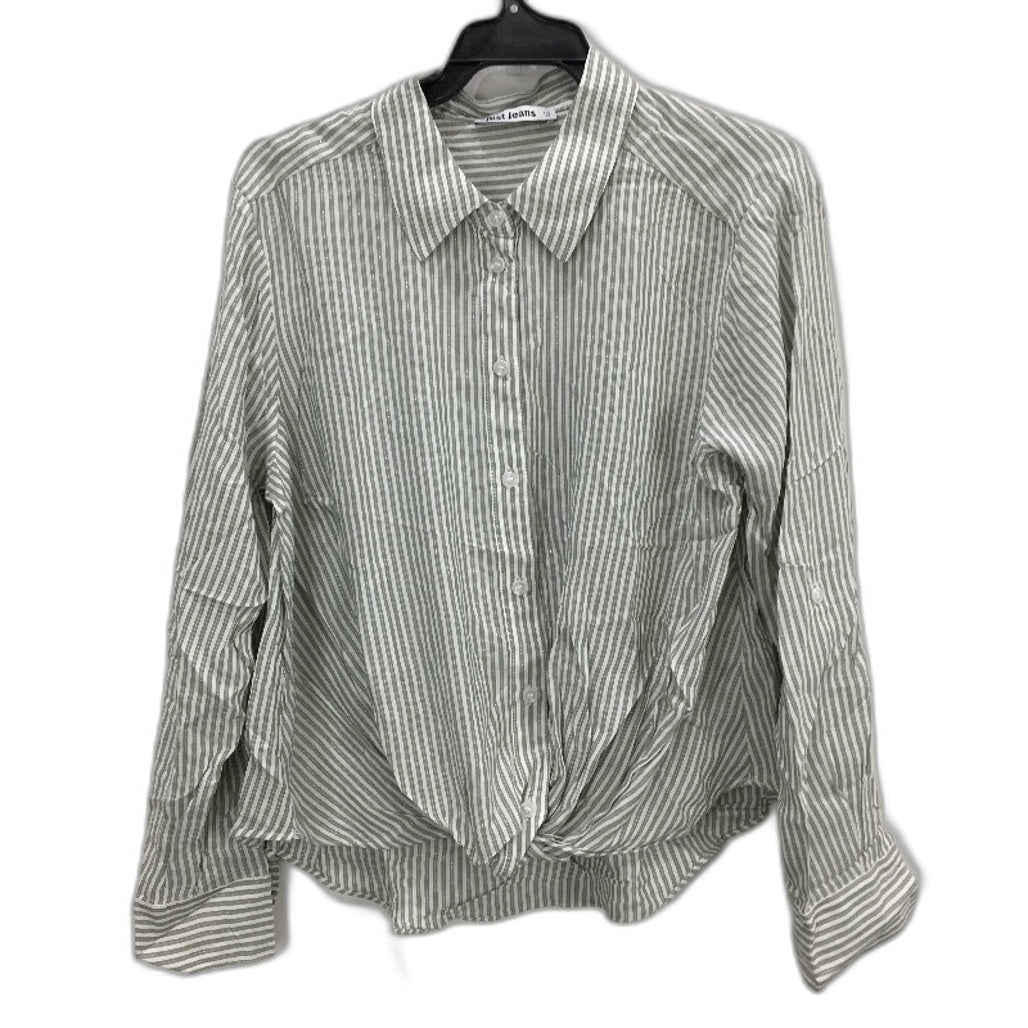 Just Jeans Khaki & White Stripe Button Up Harper Wrap Shirt Ladies Size 10 NEW