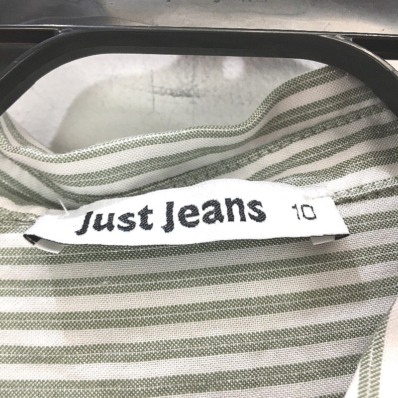 Just Jeans Khaki & White Stripe Button Up Harper Wrap Shirt Ladies Size 10 NEW