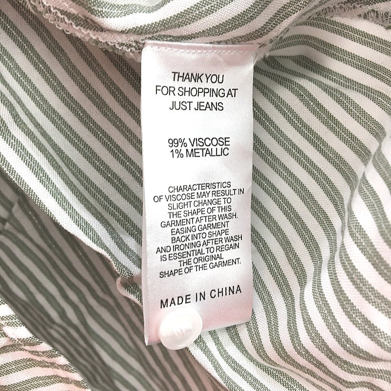 Just Jeans Khaki & White Stripe Button Up Harper Wrap Shirt Ladies Size 10 NEW