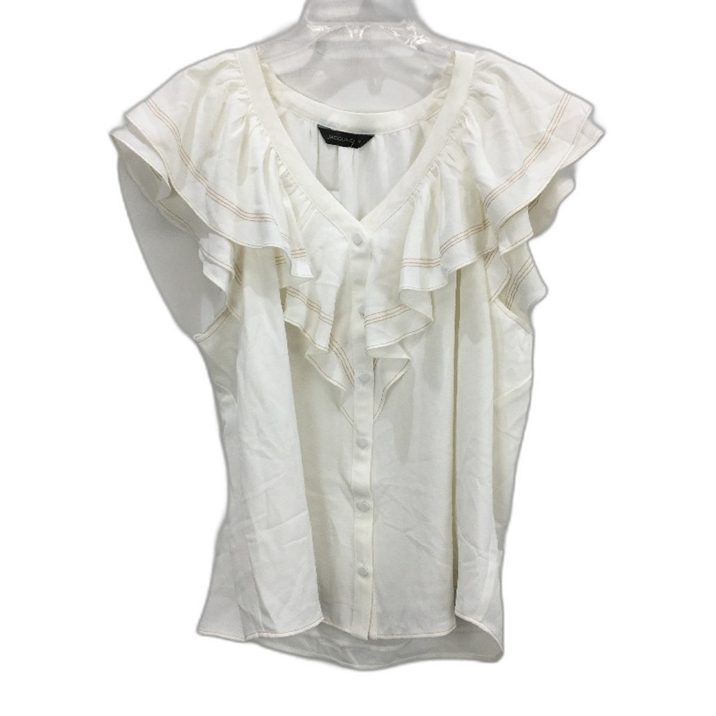 Jacqui E White Lightweight Frill Sleeveless Blouse Ladies Size 18 NEW