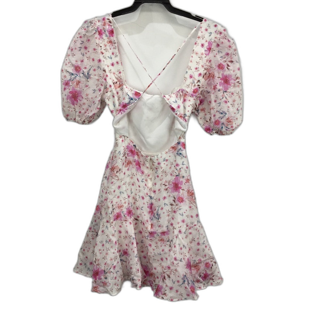 Ever New Floral Pattern Puffy Sleeve Flowy Open Back Mini Dress Ladies Size AU 8