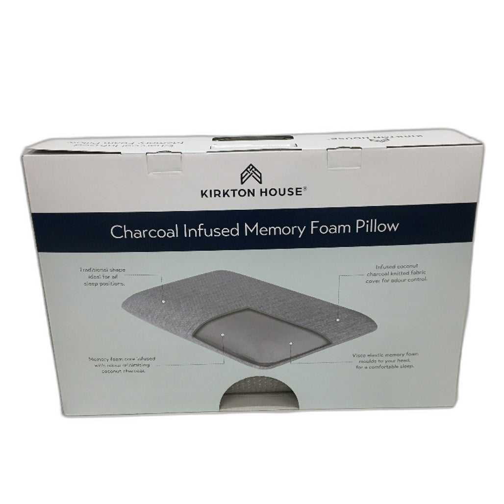 Kirkton House Traditional Shape Grey Charcoal Infused Memory Foam Pillow NEW