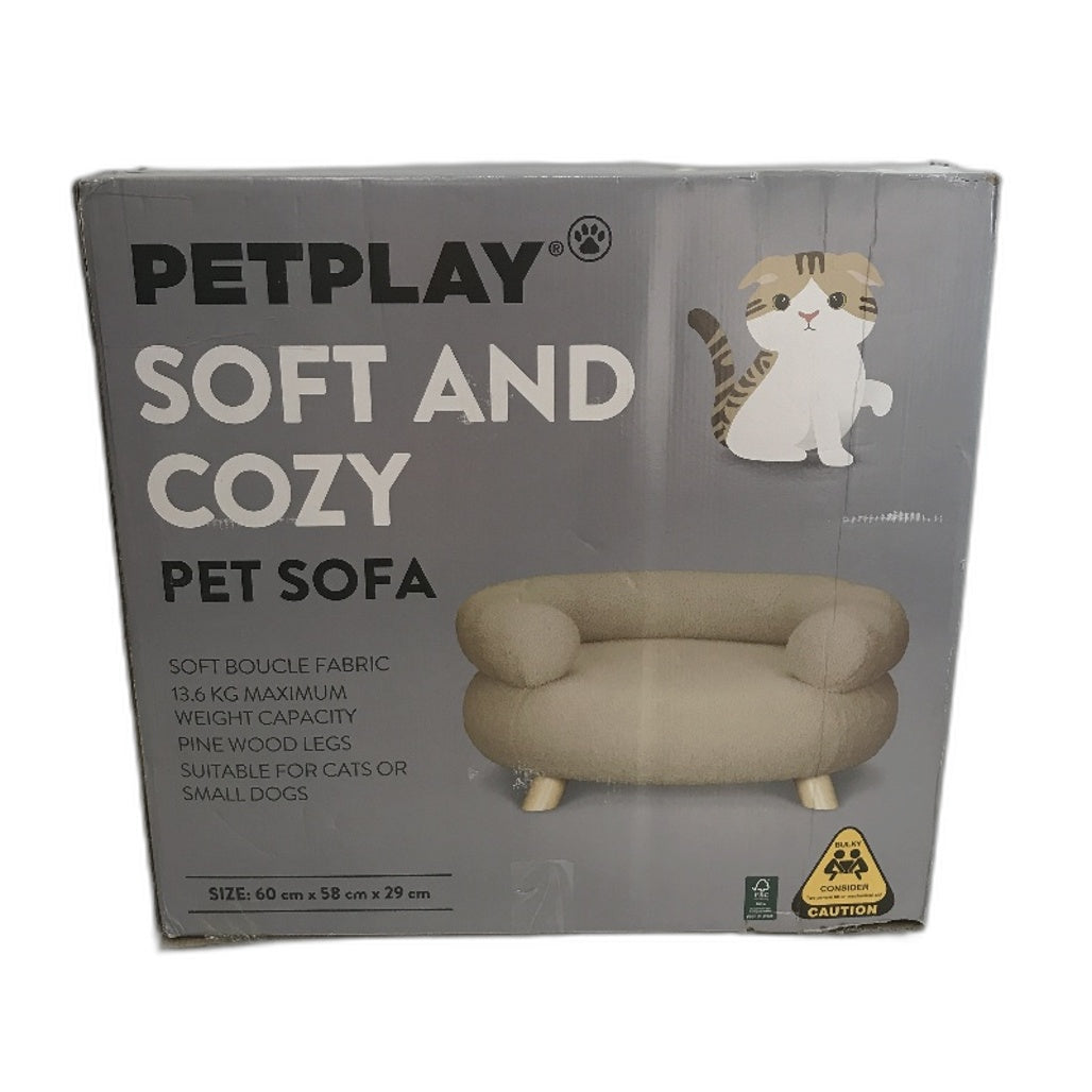 Petplay Beige Pet Sofa Soft Cozy Fluffy Dog & Cat Chair 60 x 58 x 29cm NEW