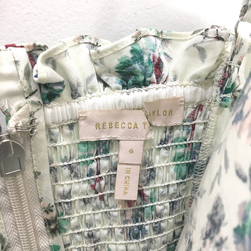 Rebecca Taylor Floral Tie Waist Zip-Back Ruffled Mini Dress Ladies Size AU 6