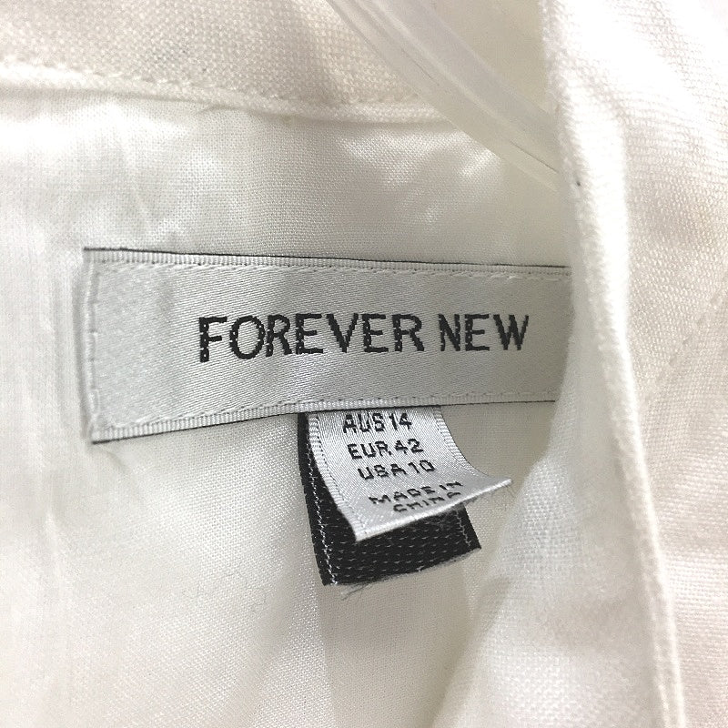 Forever New White High Neck Plain Straight Linen Mini Dress Ladies Size AU 14