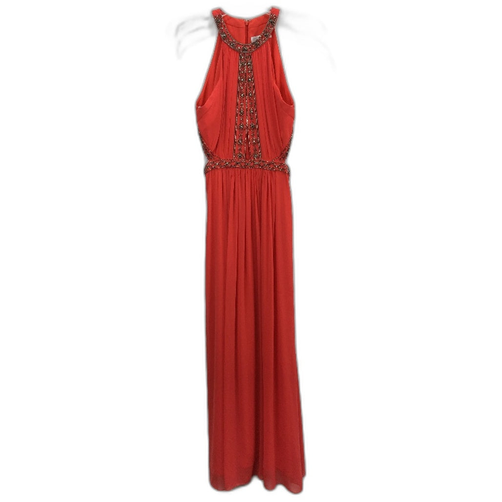 Forever New Red Beaded Cut-Out Waist High-Neck Maxi Dress Ladies Size AU 10