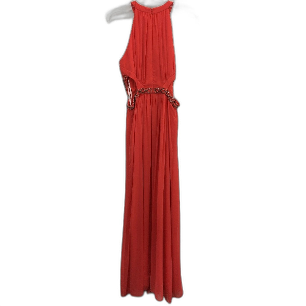 Forever New Red Beaded Cut-Out Waist High-Neck Maxi Dress Ladies Size AU 10